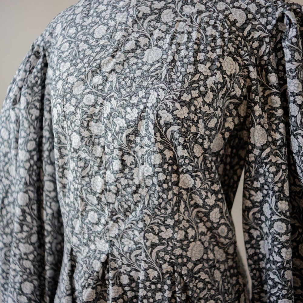 Handmade Cottage Core Goth Victorian Style Floral Puff Sleeve Cotton Dress - Picture 6 of 8